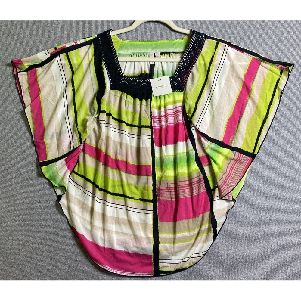 Madison Women’s Multicolor Blouse Size S Crochet Neck Trim NWT